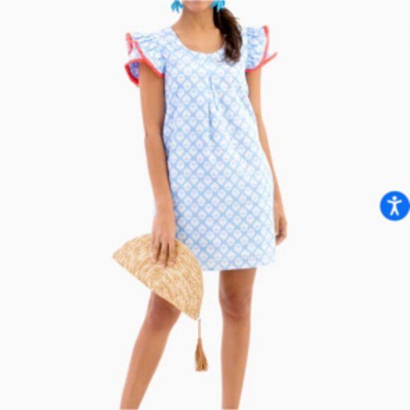 Persifor Clare Dress Flutter Sleeve Shift Sunrise in Crystal Blue Cotton Small - Picture 1 of 12